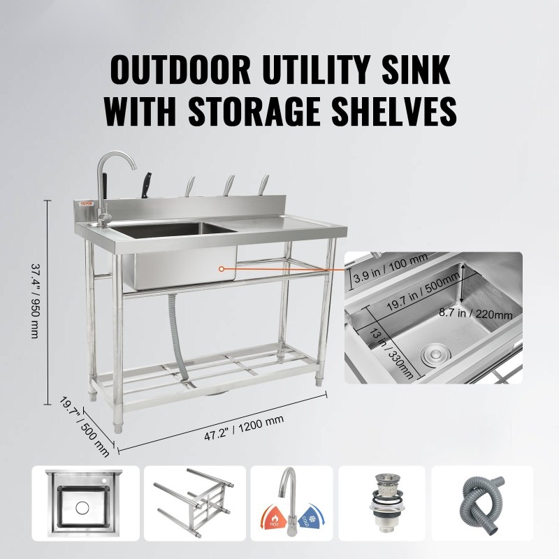 Pesuallas ruostumaton teräs vapaasti seisova yksialtainen integroidulla työtasolla 119,4x50x95 cm ammattikäyttöön