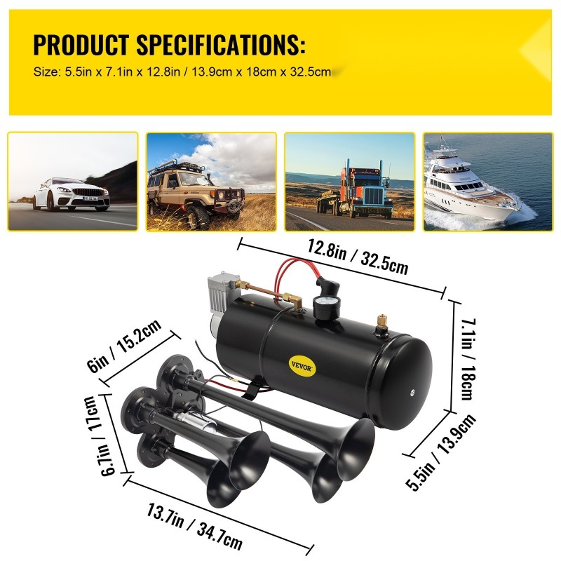 Junatorvisarja neljä torvea kromattu kolmen litran säiliö kompressori