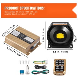 Auton varoitus- ja kuulutusjärjestelmä 200W 12V 8 varoitusääntä käsimikrofoni