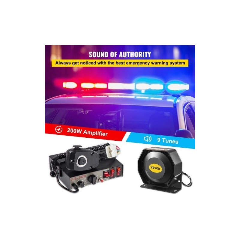 Hätävaroitussarja 200W 12V muovikotelo 125 dB 9 ääntä käsimikrofoni ajoneuvoihin