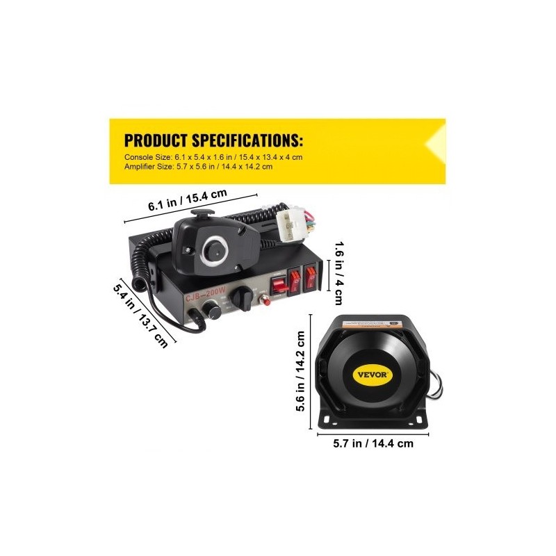 Hätävaroitussarja 200W 12V muovikotelo 125 dB 9 ääntä käsimikrofoni ajoneuvoihin