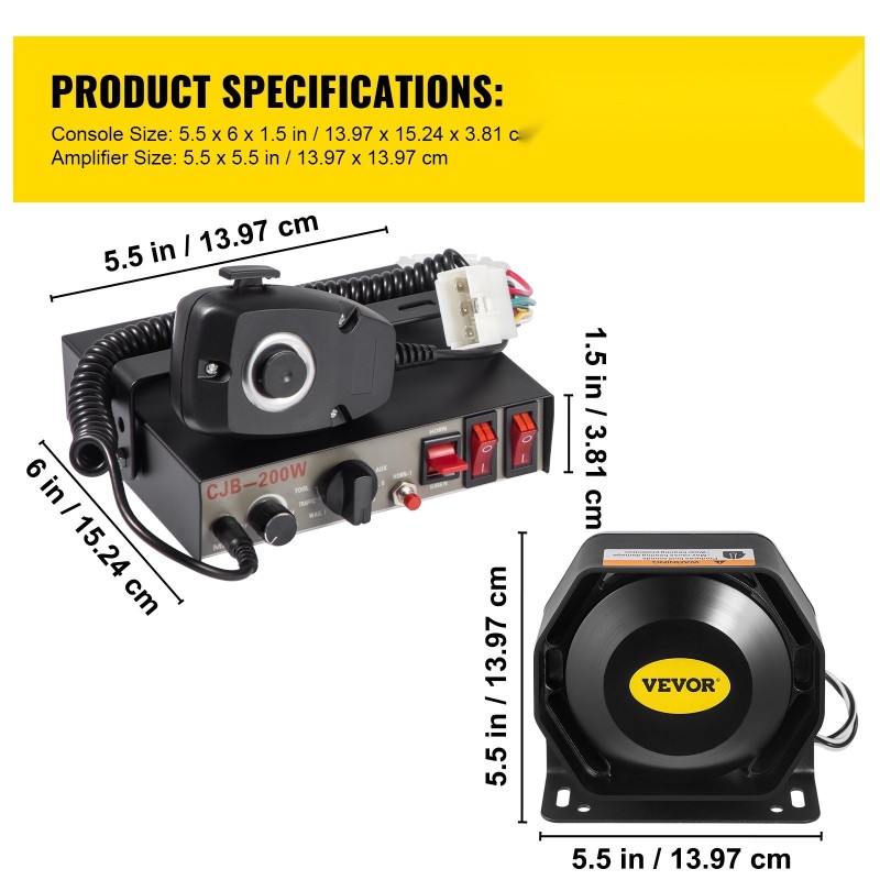 Ajoneuvosireenipaketti 200W 12V kaiutin ja käsimikrofoni kahdeksalla varoitusäänellä