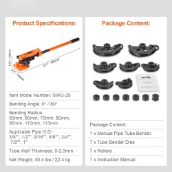 Manuaalinen putkentaivutin kupari- ja alumiiniputkille 9,5–25,4 mm 7 taivutussapluunaa