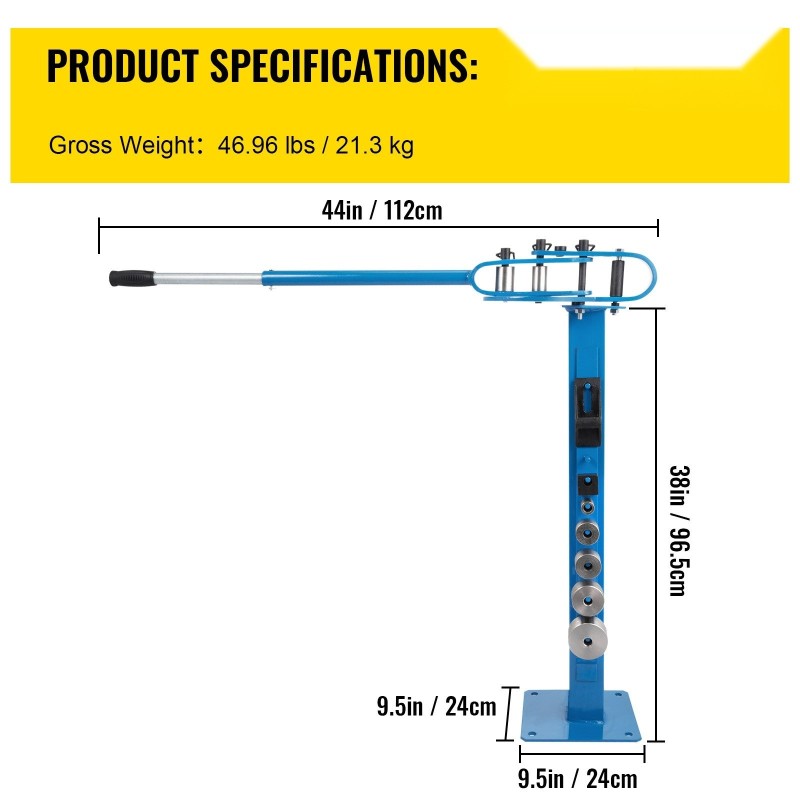 Lattiatasoinen valuteräs metallitaivutin 7 pyöreää muottia 1–3 tuumaa 117 cm teleskooppivarsi