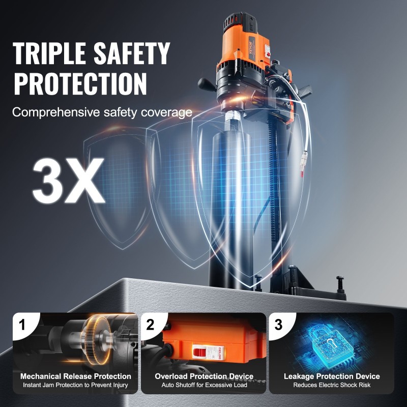 Timanttiporakone 3000W poraushalkaisija 20–200 mm pystytelineellä märkä ja kuivaporaus betonille