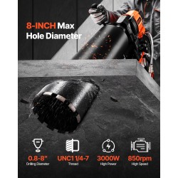 Timanttinen ydinkairauskone jalustalla betoniin tiileen kiveen 20–200 mm 8 porakruunua