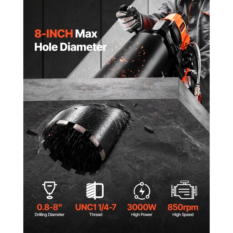 Timanttinen ydinkairauskone jalustalla betoniin tiileen kiveen 20–200 mm 8 porakruunua