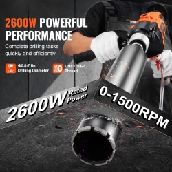 Timanttiporakone 2600W käsikäyttöinen 20–180 mm porausläpimitta kuiva- ja märkäporaus sekoitusominaisuus