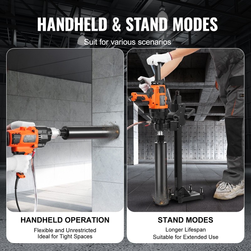 Timanttiporakone 2600W 20–180 mm porauskoko käsikäyttöinen ja telineasennettava