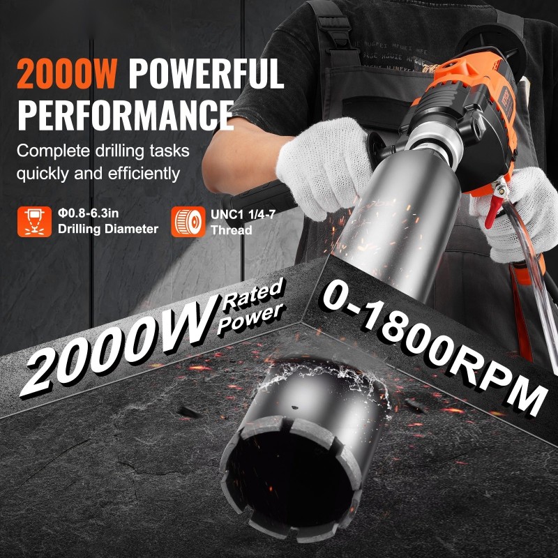 Timanttiporakone 2000W porausläpimitta 20–160 mm kädessä pidettävä poraus ja sekoitus