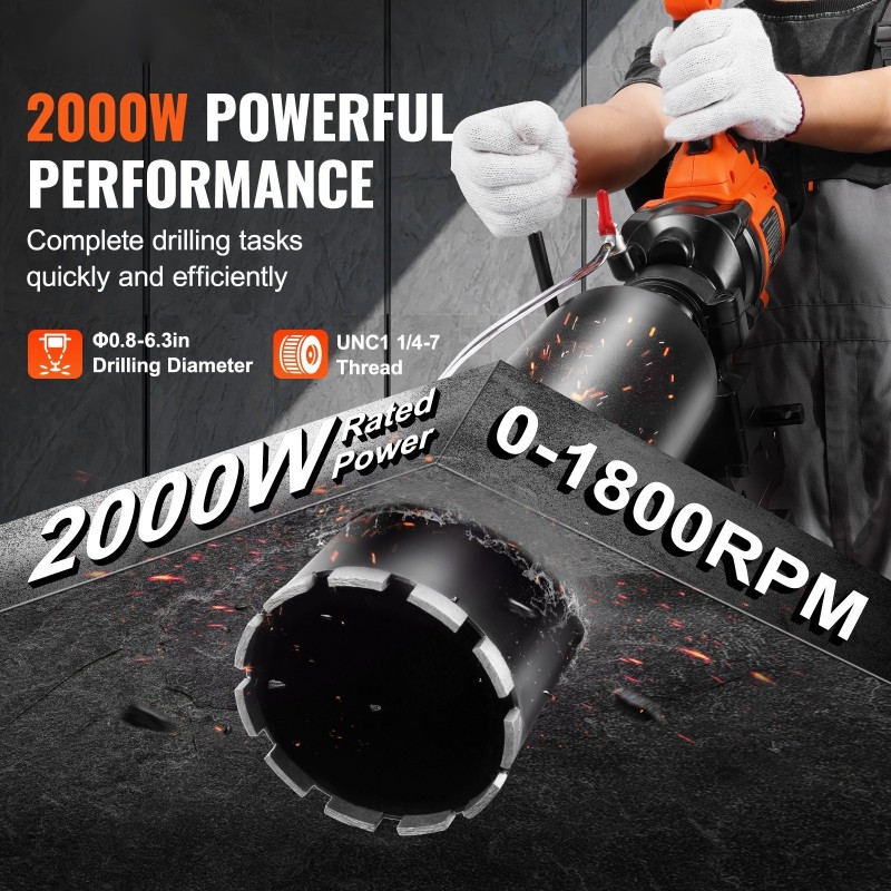 Ydinkairakone 2000 W porausläpimitta 20–160 mm käsikäyttöinen telineasennettava kuiva ja märkäsahaus