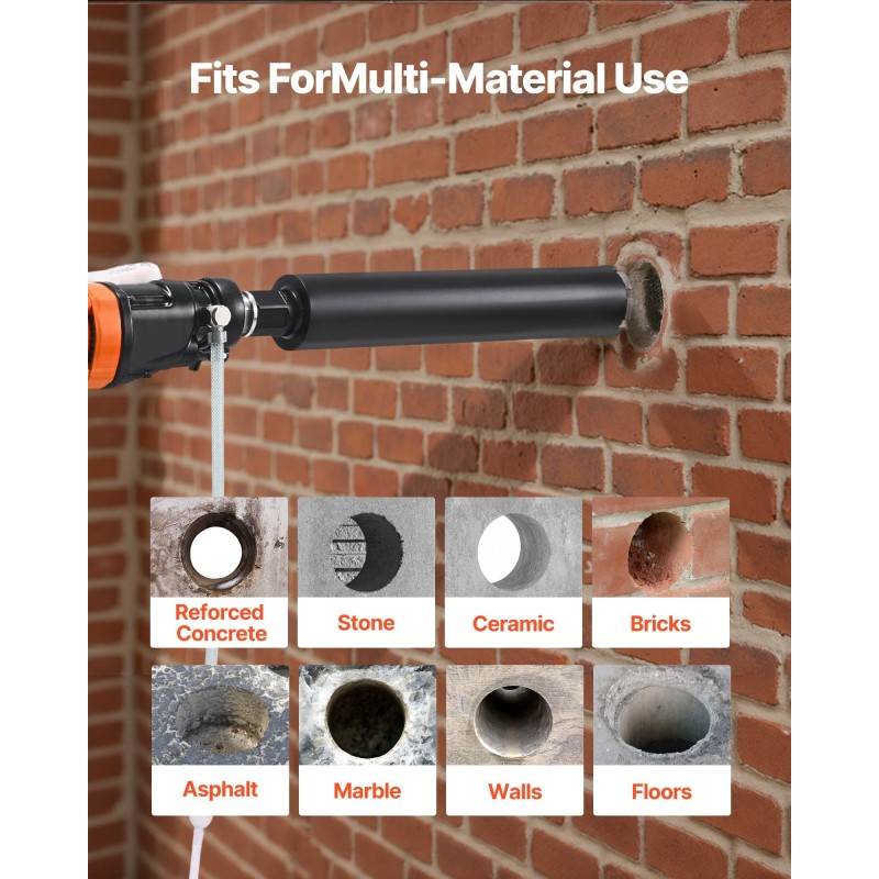 Käsikäyttöinen timanttiydinporakone betoniin tiileen kiveen 1500 wattia kaksinopeuksinen 4 poranterää