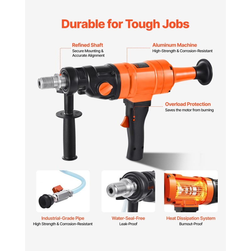 Käsikäyttöinen timanttiydinporakone betoniin tiileen kiveen 1500 wattia kaksinopeuksinen 4 poranterää