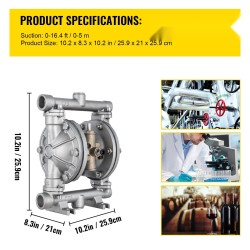 Ilmakäyttöinen kaksoiskalvopumppu ruostumattomalla teräsrungolla PTFE-kalvoilla matalaviskoosisille nesteille