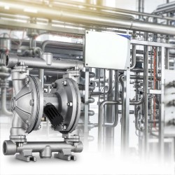 Ilmakäyttöinen kaksoiskalvopumppu ruostumattomalla teräsrungolla PTFE-kalvoilla matalaviskoosisille nesteille