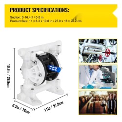 Paineilmakäyttöinen kaksoiskalvopumppu polypropeenirunko PTFE-kalvot 12,7 mm imu ja poistoliitännät 100 psi