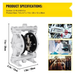 Ilmakäyttöinen kaksikalvopumppu polypropeenirunko kaksinkertaiset PTFE-kalvot 9,46 l/min 1/2 tuuman liitännät öljyn siirtoon