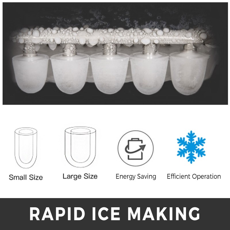 Työtasolle tarkoitettu kannettava jääpalakone kaksitoista kilogrammaa vuorokaudessa kaksi jääkokoa nestekidenäyttö