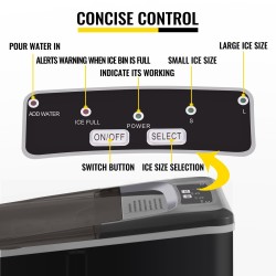Työtasolle tarkoitettu kannettava jääpalakone kaksitoista kilogrammaa vuorokaudessa kaksi jääkokoa nestekidenäyttö