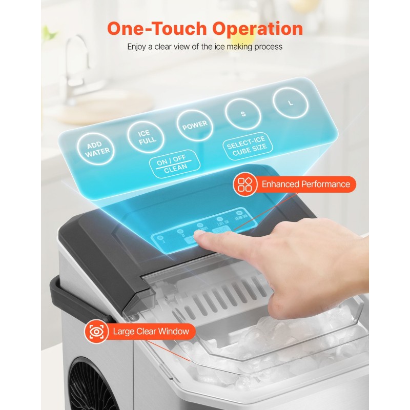 Pöytämallinen kannettava jääpalakone ruostumatonta terästä valmistaa yhdeksän jääpalaa kuudessa minuutissa