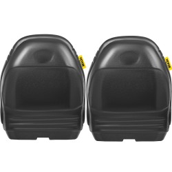 Traktorin istuinpari korkea selkänoja musta vinyyli tyhjennysreikä kangaspehmuste