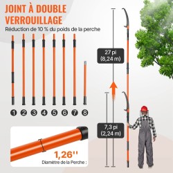 Käsikäyttöinen oksasaha säädettävä pituus 2,2–8,2 m lasikuituvarsi terästerä pensaiden ja palmun leikkaamiseen