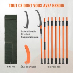 Käsikäyttöinen oksasaha säädettävä pituus 2,2–8,2 m lasikuituvarsi terästerä pensaiden ja palmun leikkaamiseen