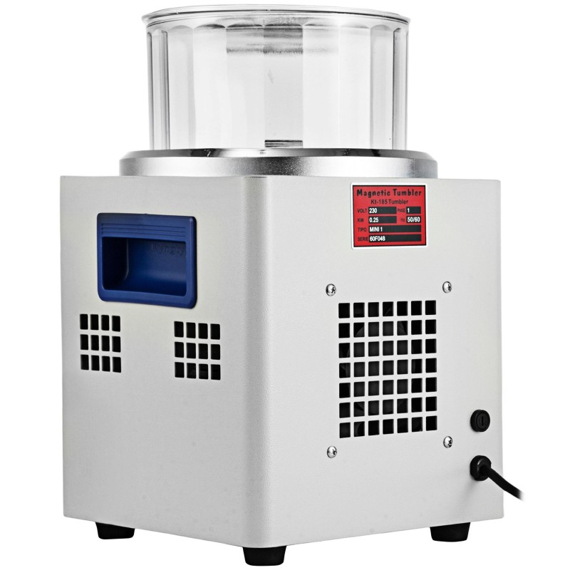 Magneettinen korukiillotusrumpu lasisella kiillotusastialla 800 g kapasiteetti ajastin 0–60 minuuttia