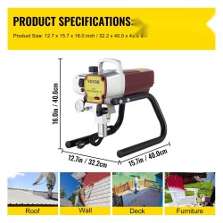 Ilmaton seinämaalisumutin 1500W harjaton 22 MPa 15 m korkeapaineletku seiniin ja kattoihin