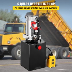 Yksitoiminen hydraulipumppu metallisäiliö 6 l 12 V nostoon