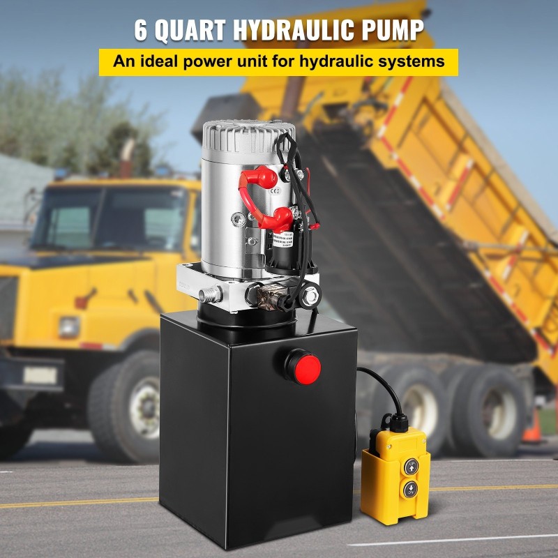 Yksitoiminen hydraulipumppu metallisäiliö 6 l 12 V nostoon