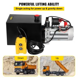 Yksitoiminen hydraulipumppu metallisäiliö 6 l 12 V nostoon