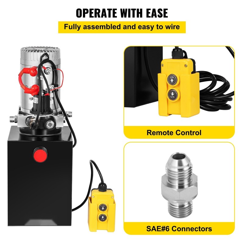 Yksitoiminen hydraulipumppu metallisäiliö 6 l 12 V nostoon