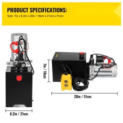 Yksitoiminen hydraulipumppu metallisäiliö 6 l 12 V nostoon