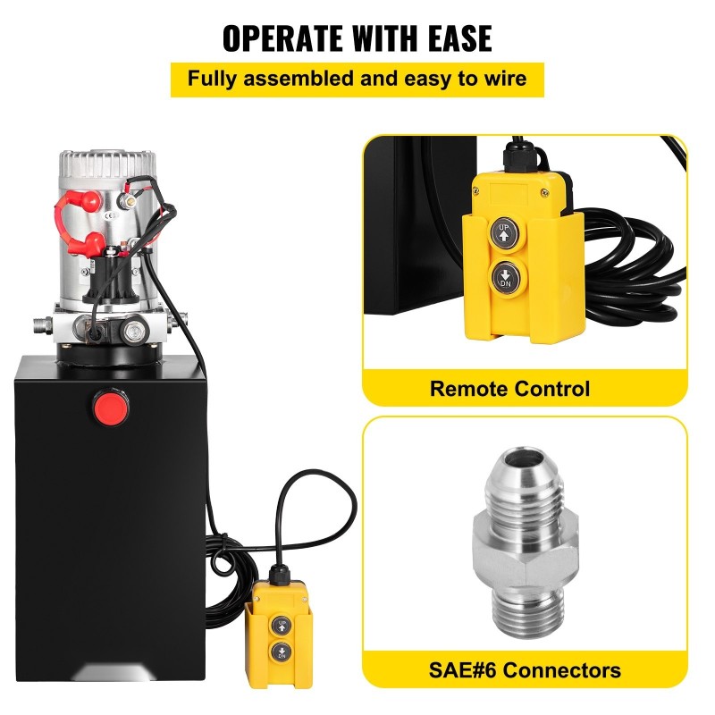 Yksitoiminen hydraulipumppu 12V metallisellä 15L säiliöllä kippiperävaunuihin
