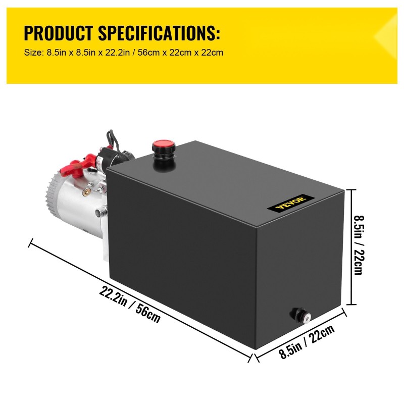 Yksitoiminen hydraulipumppu 12V metallisellä 15L säiliöllä kippiperävaunuihin