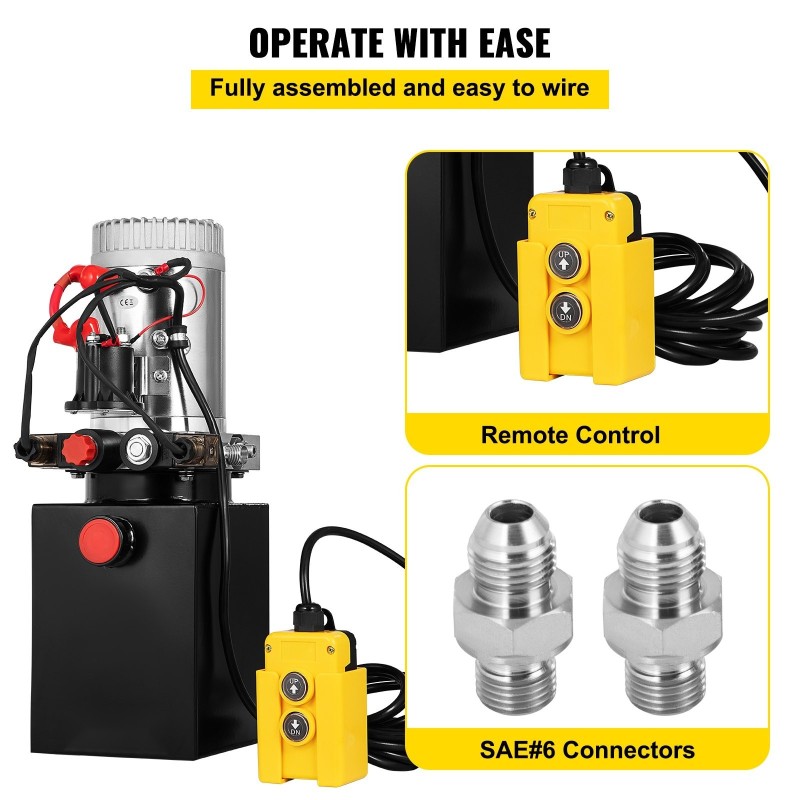 Hydraulipumppu kaksitoiminen metallisäiliö esiasennettu 12V 1.6–3.0 kW kippiperävaunuille