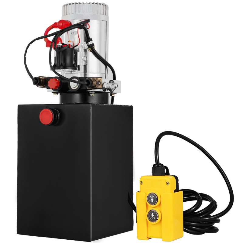 Kaksitoiminen hydraulipumppu 12 kvartin terässäiliöllä 12 voltin moottorilla kippiperävaunuille