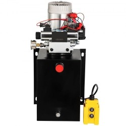 Kaksitoiminen hydrauliyksikkö metallisella 11 4 l säiliöllä 12 V moottorilla painemittarilla