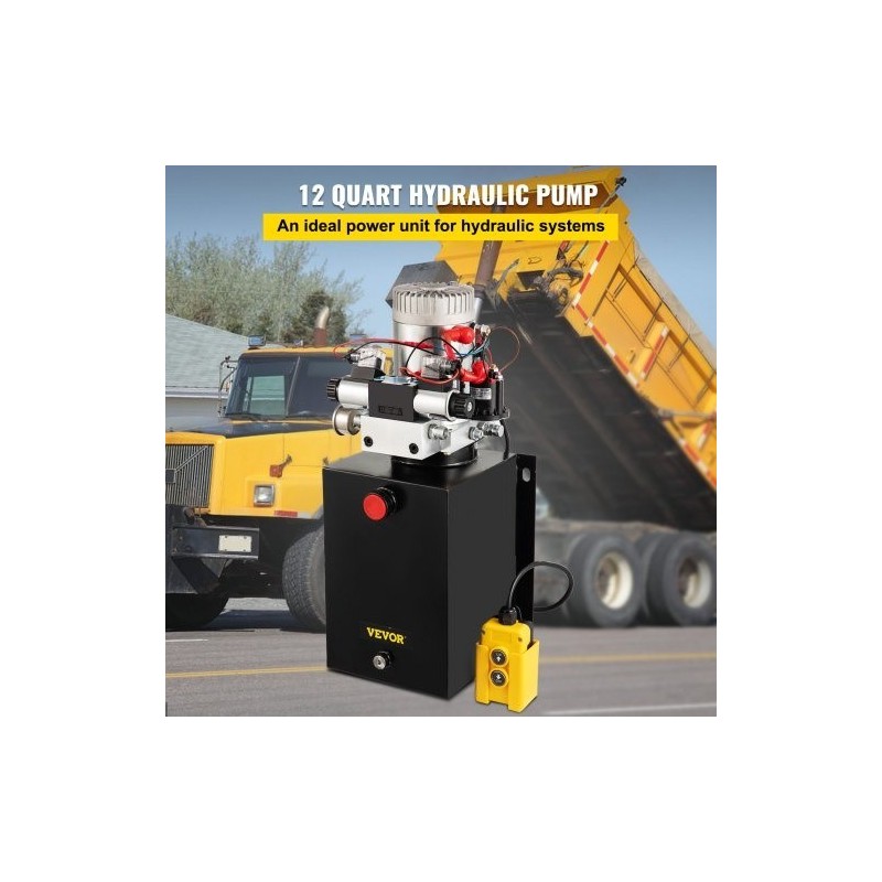 Kaksitoiminen hydrauliyksikkö metallisella 11,4 l säiliöllä 12 V moottorilla painemittarilla