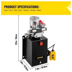 Kaksitoiminen hydrauliyksikkö metallisella 11,4 l säiliöllä 12 V moottorilla painemittarilla