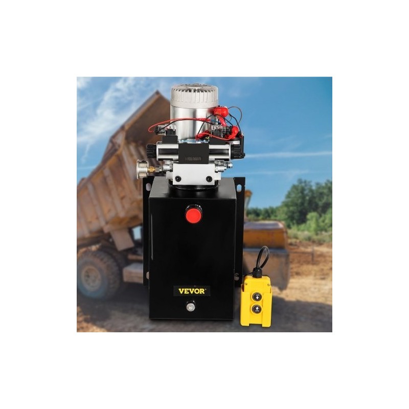 Kaksitoiminen hydrauliyksikkö metallisella 11,4 l säiliöllä 12 V moottorilla painemittarilla