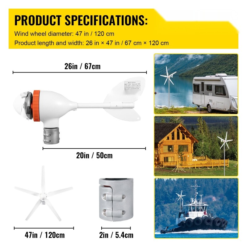 Tuuligeneraattori 12V 500W 5 lapaa MPPT-säädin kolmivaiheinen valualumiinirunko nylonkuitulavat