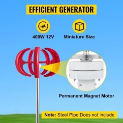 Pystysuuntainen lyhtymallinen tuuliturbiini 12 volttia 400 wattia 5 nailonkuitulavaa lataussäätimellä punainen