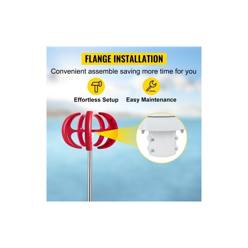 Pystysuuntainen lyhtymallinen tuuliturbiini 12 volttia 400 wattia 5 nailonkuitulavaa lataussäätimellä punainen