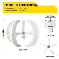 Pystyakselinen tuuligeneraattori 600 watin 12 voltin lyhtymallinen viisilapainen nailonkuitulavoilla