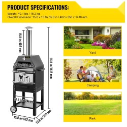 Ulkopizzauuni 12-tuumainen teräs eristetty monipolttoaineinen liikuteltavilla pyörillä