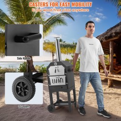 Ulkopizzauuni 12-tuumainen puulämmitteinen teräs taittuvat jalat irrotettavat pyörät