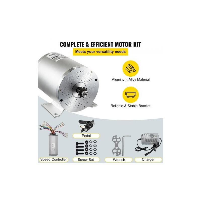 Tasavirtaharjamoottoripaketti 48V 1800W puhdas kuparikäämitys alumiinikuori ohjain poljin laturi