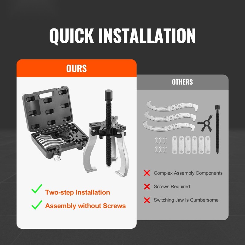 Hammaspyörän ulosvetosarja 2-osainen 7,6 ja 17,8 senttimetriä käännettävät leuat
